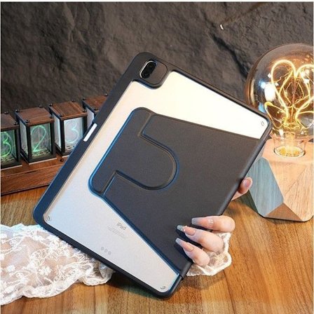 Tyylikäs suojakotelo iPad 2025 11 A16 Premium Musta Pyörivä Nahkahihna