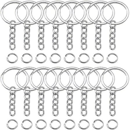 50 st Nyckelringsämnen Delade med Länkkedja och Öppna Ringar Metallnyckelringar (30mm)