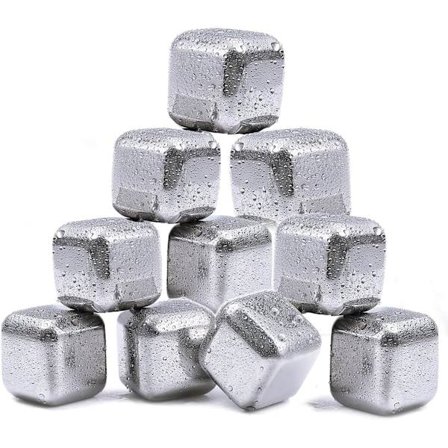 Whisky-sten i metal - 10x Isterninger i stål med hurtigfrysende gel til ufortyndet whisky og vin (sølv)