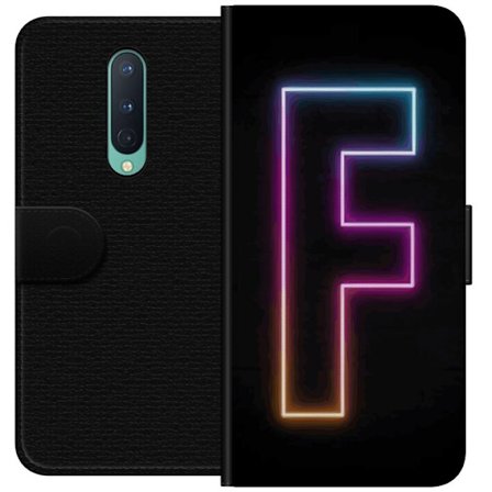 Yhteensopiva Lompakkokotelo OnePlus OnePlus 8 Neonkirjain F vaaleanpunaisella, sinisellä ja keltaisella valokehyksillä tummaa taustaa vasten, graafi