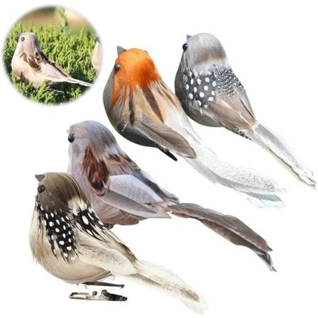Small Artificial Birds, 12 Pieces Artificial Feather Bird Figures with Clips Christmas Foam Birds DIY Garden Crafts Artifacts Wedding Decorations