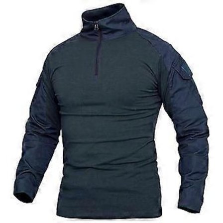 1/4 Lynlås Camouflage Langærmet Taktisk Skjorte Herre Udendørs Airsoft Paintball CP Militær Kamp Skjorter S-5XL (M navy blå)