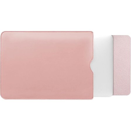 PU-läderfodral för MacBook Air 15 tum A2941 M2-chip, inre mjuk fluff tjock vadderad bärbar resväska (rosa)