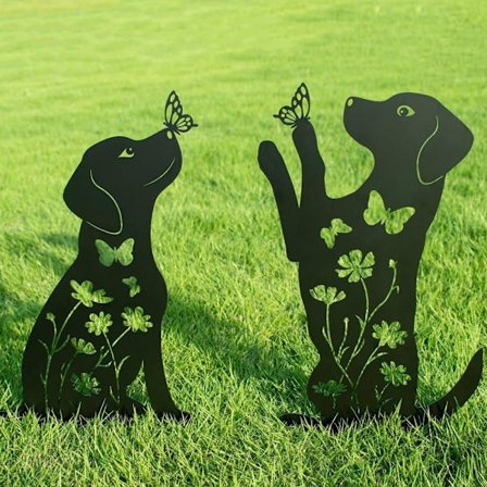 Kreativ dyrepynt i jern – innstikkbar hagefigur katt & hund_TF_TF