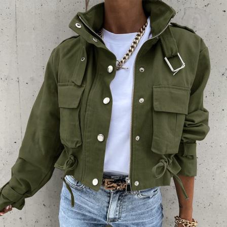 Kvinnor Enfärgade Motorcykeljackor Blixtlås Ytterkläder