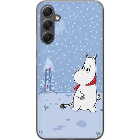 Kompatibel Mobilcover til Samsung Galaxy A05s Står i et stille vinterlandskab med snefald, blå toner og måne, hvor den rolige stemning skaber en blød