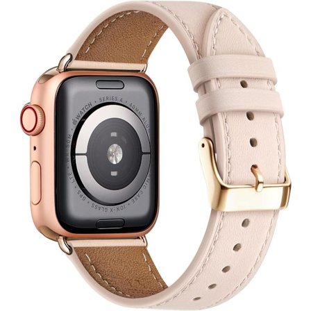 Apple Watch läderarmband, ersättningsarmband i äkta läder för Apple Watch Series 9 8 7 6 5 4 3 2 1 & iWatch SE, Ultra (38 mm 40 mm 41 mm, Roséguld)