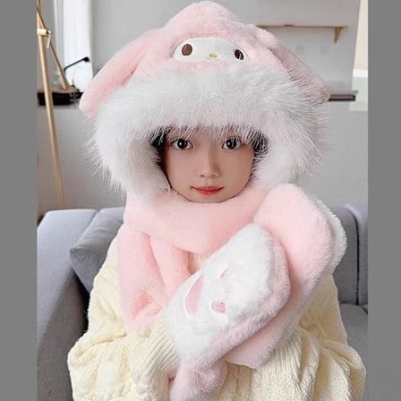 Sanrio 3-delt vinterkostymesett - Søtt kanin/kattunge/eggskall-antrekk med skjerf, hatt og tilbehør for &, myke pastellfarger (rosa, bl [DB]