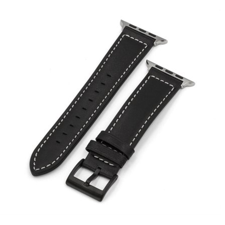 Äkta läderarmband i svart med vita stygn till Apple Watch 38/40/41mm | Armband Från Yedi
