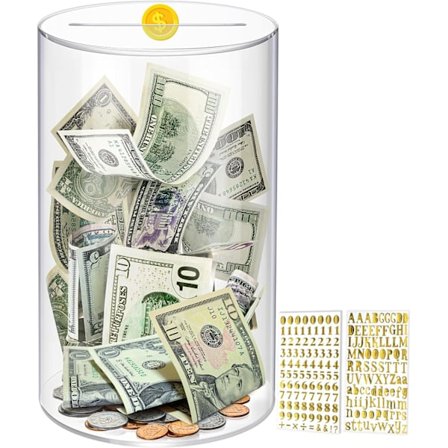 Erittäin suuri säästölipas aikuisille ja lapsille, akryylinen läpinäkyvä säästölipas ja kolikkopurkki, 4,1 litran tilavuus on rikottava avattaessa (15