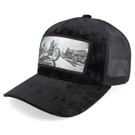 Calza Pennello - Musta trucker Lippis - Motorcycle Club Bike Riders Velvet Black A-Frame Trucker @ Hatstore