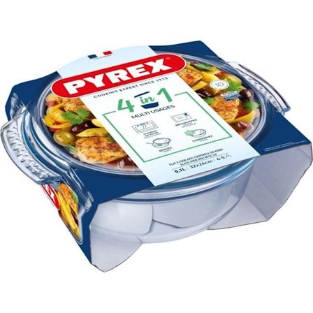 Cocotte - PYREX - 1450074 - Rund - I borosilikatglas - 5,1 liter - Lämplig för frys och mikrovågsugn