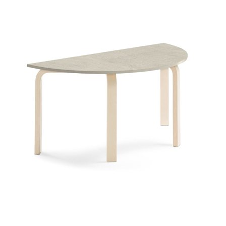 Table ELTON semi-circular, 1200x600x590 mm, grey linoleum, birch