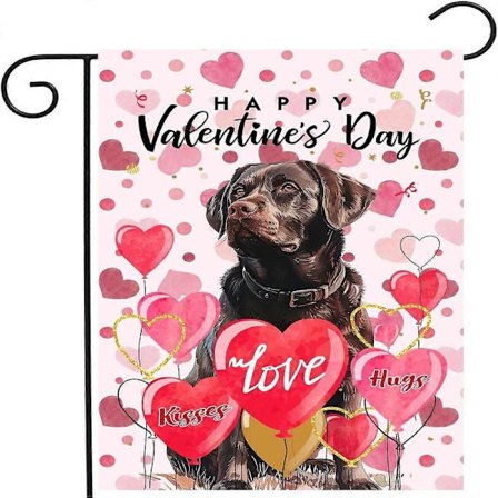 Chokladlabrador Alla Hjärtans Dag Trädgårdsflagga Alla Hjärtans Dag-flaggor för Utomhusbruk 28x40 Gårdsflaggor Labrador Hund V