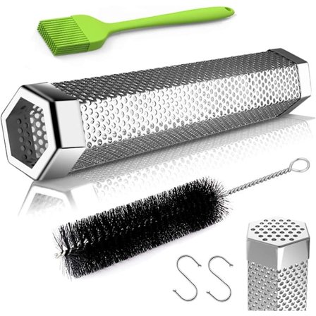 Kuusikulmainen pelletti savustusputki, ruostumattomasta teräksestä valmistettu BBQ-puupelletti savustusputki, mihin tahansa grilliin tai savustimeen, 