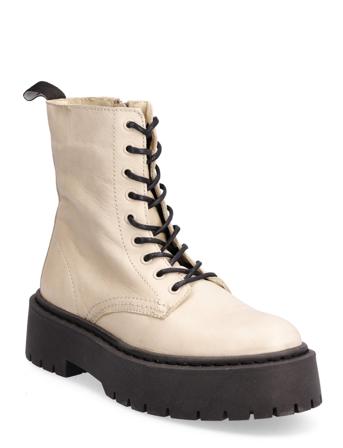 Biadeb Laced Up Boot Shoes Boots Ankle Boots Laced Boots Beige Bianco