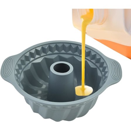 Kakeformer for baking, nonstick rund kakeform med riflet rør og robust håndtak, kakeformer for muffins, kakepuddingbaking (grå)