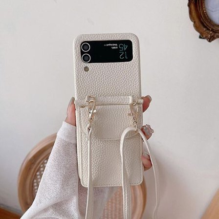 Z Flip 5 Fodral med Avtagbar Rem Korsryggsficka Stativ för Kvinnor Män, Galaxy Z Flip 5 Plånboksfodral