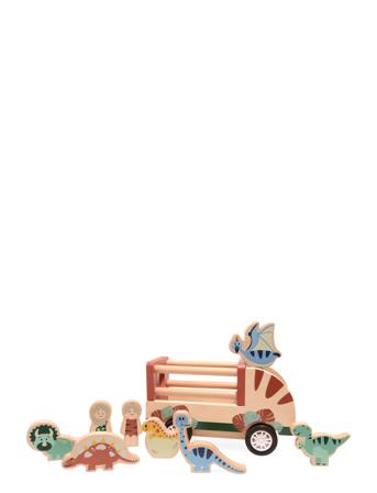 Dino Car, Pull Back Toys Playsets & Action Figures Wooden Figures Multi/mönstrad Magni Toys