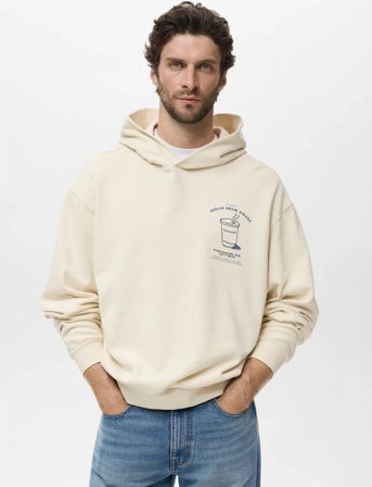 Mango Graphic Hooded Sweatshirt - Cream - M