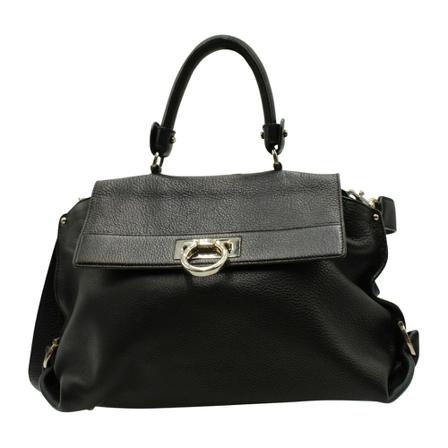 Salvatore Ferragamo Pre-owned, Sofia Satchel Bag with Gancini Closure in Calfskin Leather Zwart, Dames, Maat:ONE Size