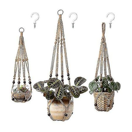 3-pak Macrame planteophæng, hængende kurv, blomsterpot ophæng planteophæng