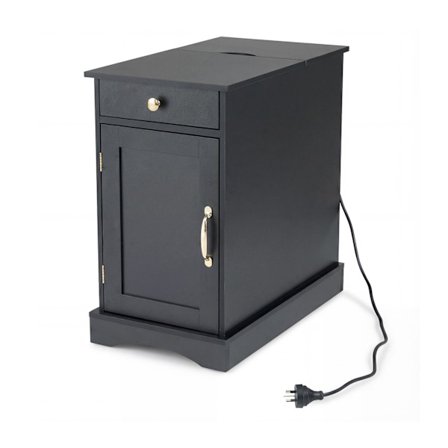 Yöpöytä latausasemalla, säädettävä hylly, musta