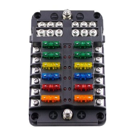 Bil Båt sikring boks holder med 12 veis blad sikring holder blokk advarsel indikator