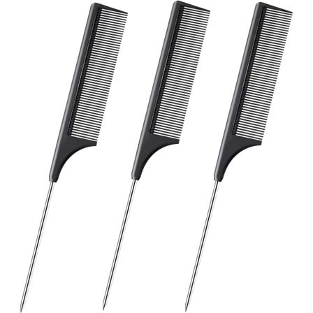 3 stk. rottehalekammer Salong frisørkam med rustfritt stålhåndtak, fintannet kam for kvinner, barber