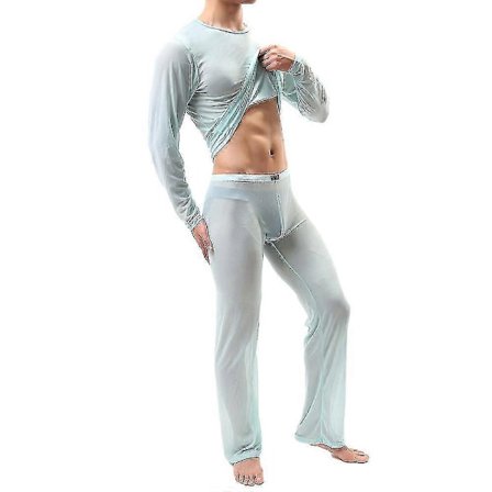 Herre Mesh Gjennomsiktig Pyjamas Sett Sexy Topp + Bukser Undertøy Erotisk Nattøy