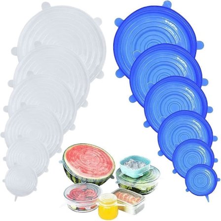 12 Silikonlock, BPA-fria Silikonstretchlock, 6 Olika Storlekar Universallock för Mikrovågsugn/Ugn/Kylskåp/Diskmaskin