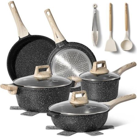 Induktionskökset 13 delar JUST PERFECTO - Set av kastruller och stekpannor - För alla typer av spisar inklusive induktion - Aluminium - Svart