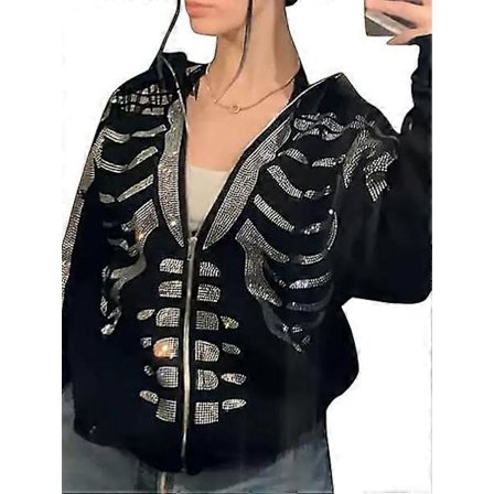 Dame Full Zip Up Hettegenser Halloween Langermet Grafisk Jakke Goth Genser Jente Streetwear (Størrelse XL)