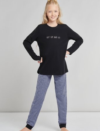 Schiesser Girls Pyjama Long - Black - 152