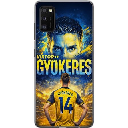 Kompatibelt Mobildeksel til Samsung Samsung Galaxy A41 Viktor Gyökeres fotballplakat i gult og blått med dramatisk stadionbakgrunn, sportillustrasjo