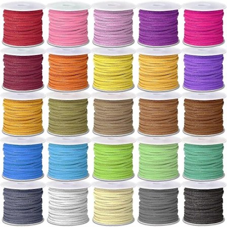 [CA] Fusk Semsket Skinn Snor, 25 Ruller Flat for Smykkefremstilling, Lærremser & Snorer for Drømmefangere