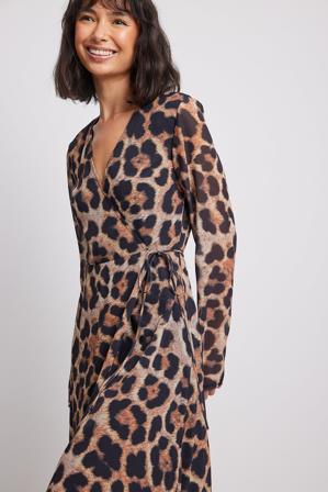 NA-KD Boho Robe mi-longue cache-coeur - Robes mi-longues - Leopard - EU 34