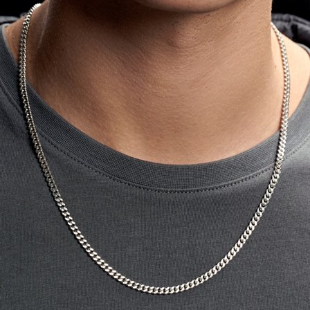 Argentia | 925s | Collana a catena da 4 mm in argento Sterling placcato in rodio per uomini - Collane in acciaio