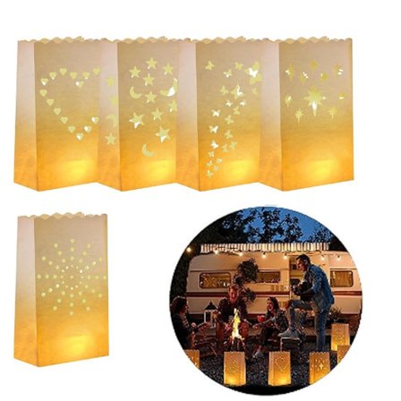 Lysposer (pakke med 50) - Flammehemmende, gjenbrukbare hvite papirposer