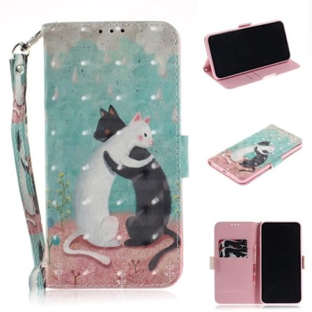 iPhone 9 Plus beskyttelses deksel av syntetisk skinn med printet mønster og lyse flekker dekor - katter som klemmer