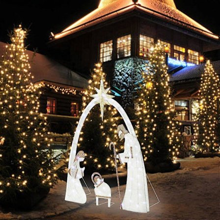 5,5 ft julekrybbe til udendørs brug, oplyst julekrybbe til udendørs juledekoration, julehellig familie havedekoration - lingling}