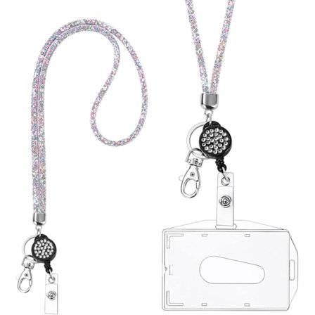 Kortholder med Lanyard, Krystall Lanyard med Transparent ID-kortholder, Lanyard og Badgeholdersett, Nøkkelring Badgeholdere og Halsbånd for Nøkler