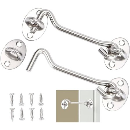 2 Stk. Kabinekrog, Dørlåsekrog, Sølvfarvet Rustfrit Stål Dør H