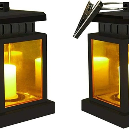 Solcelledrevet lanterne - Vanntett LED-flimrende flammefri stearinlys til utendørs hage KLB