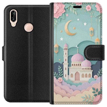 Yhteensopiva Lompakkokotelo Huawei P20 lite Käsin piirretty matkainspiroima kuosi, jossa on maailmankarttaa, lentokoneita, sydämiä ja vintage seikk