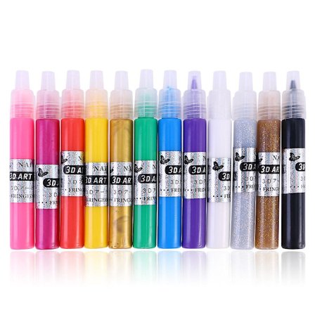 12 färger UV Gel Akryl Tippar 3D Nagelkonst DIY Målnings Polish Penna Set [YJD]