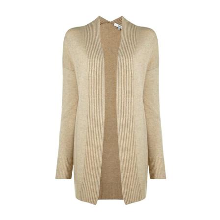 Vince, Ribbed Placket Cardigan Beige, Dames, Maat:M