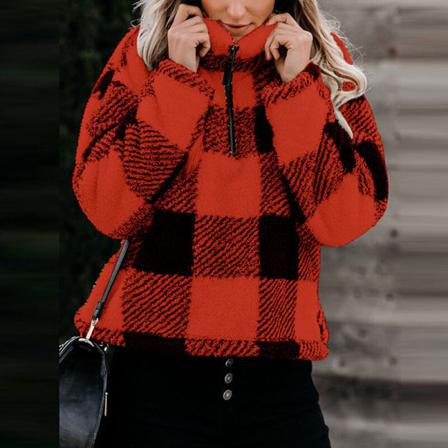 Plädtröja För Damer Fuzzy Sweatshirts Med Blixtlås Framtill