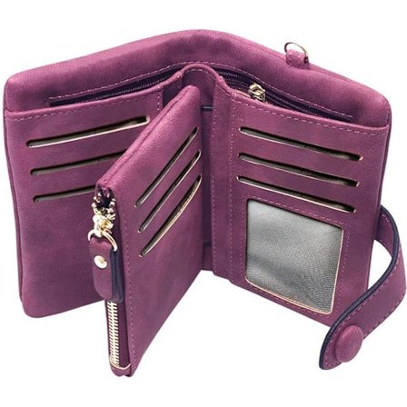 (Fuchsia) Dame læderpung med RFID til kvinder, armbånd, stor kapacitet, lynlåspung, møntholder, organizer