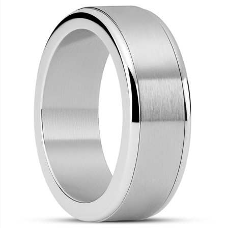 Enthumema | 8 mm Brushed Silver-tone Stainless Steel Fidget Ring for Men - Steel rings